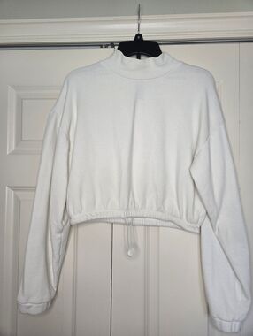 Savvi White Cropped Mock Neck Sweatshirt Pullover Size Med